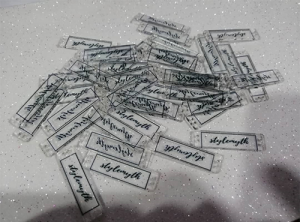 clear with black lettering